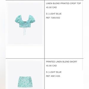 Zara printed blue floral crop top & skort set